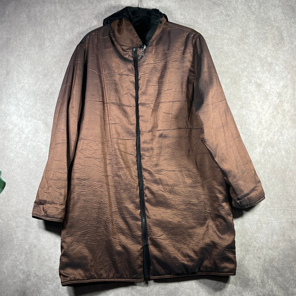 Mycra Pac Now‎ Reversible Rain Jacket Womens 2 M/L Brown Black Hooded Full Zip